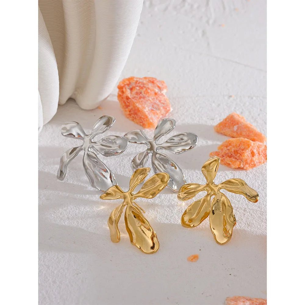 Flower Plant Stud Earrings Waterproof 18K PVD Jewelry