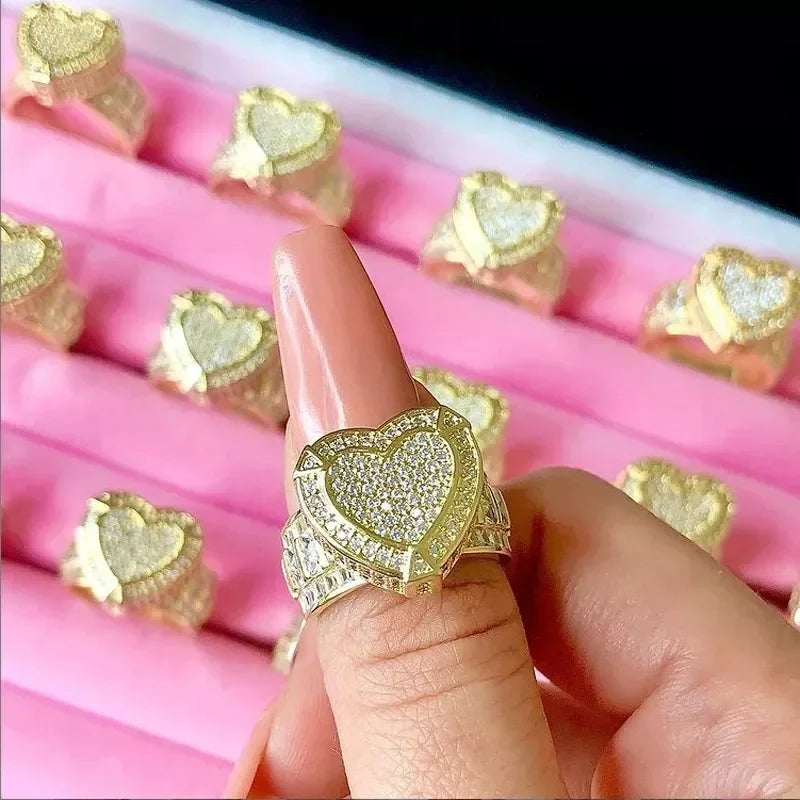 Heart Iced Out Bling Zirconia Fashion Ring